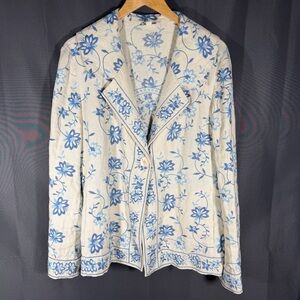 J.Jill Sz XL 100% Linen Romantic Embroidered Jacket Art-Wear BOHO hippie